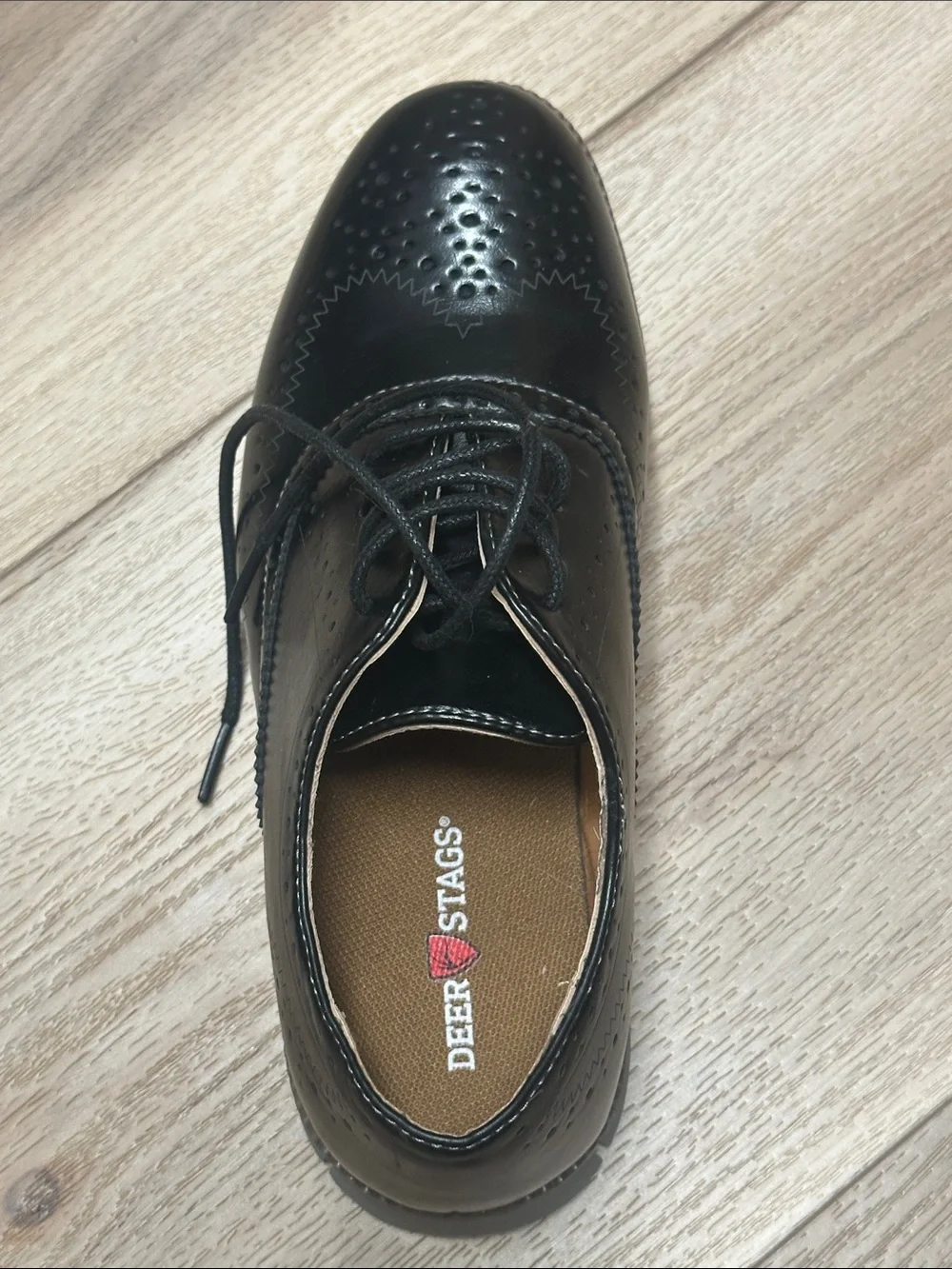 Deer Stags Kids Ace Wingtip Oxford Dress Shoes - Black Youth Size 4.5 M New